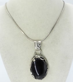 Large Black Onyx Pendant & Sterling Chain