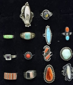 14 Vintage Sterling Southwest Style Rings