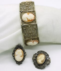 Vintage Cameo Jewelry - Sterling & 800 Silver