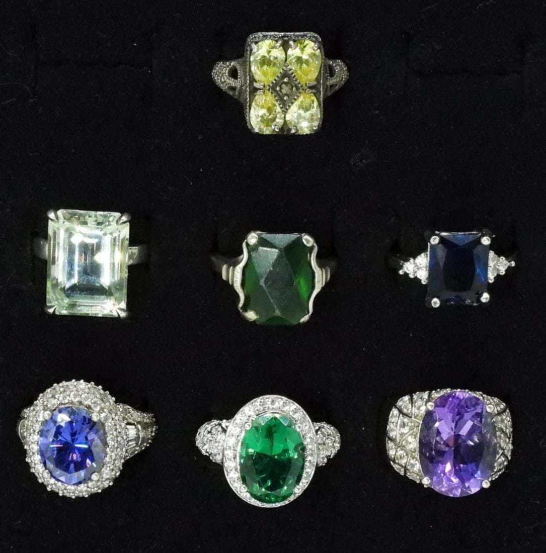 7 Large Gemstone Sterling Fashion Rings (1 of 2)