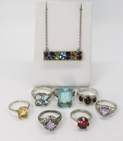 Multi Colored Gemstone 925 Rings, Necklace