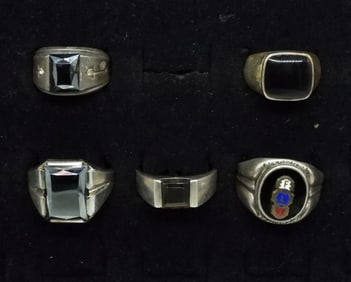 5 Sterling Black Onyx & Hematite Rings