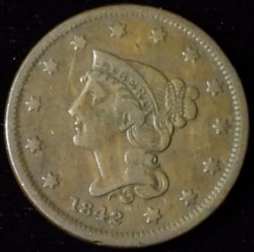 1842 Large Cent Braided Hair, Small Date