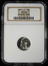 1950-D Roosevelt Dime, NGC MS-66