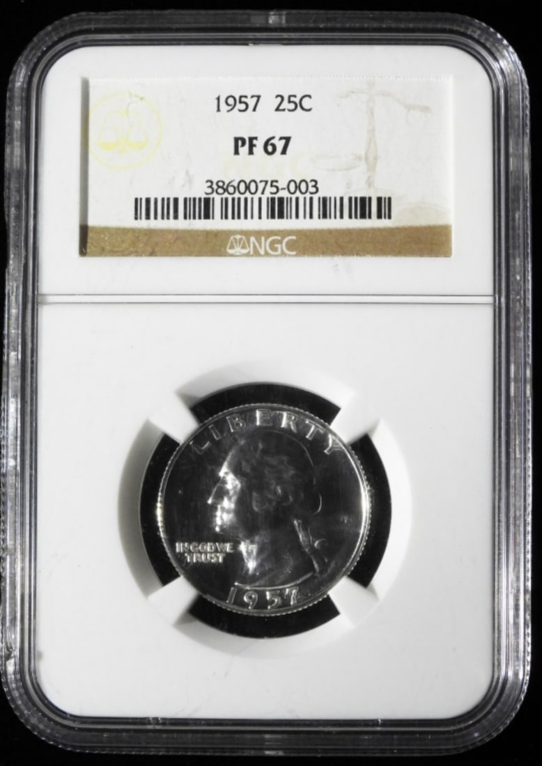 1957 Washington Quarter, NGC PF-67: Follow us on TikTok, Instagram, and X