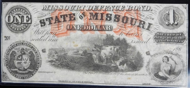 1860s $1 State of Missouri Defence Bond