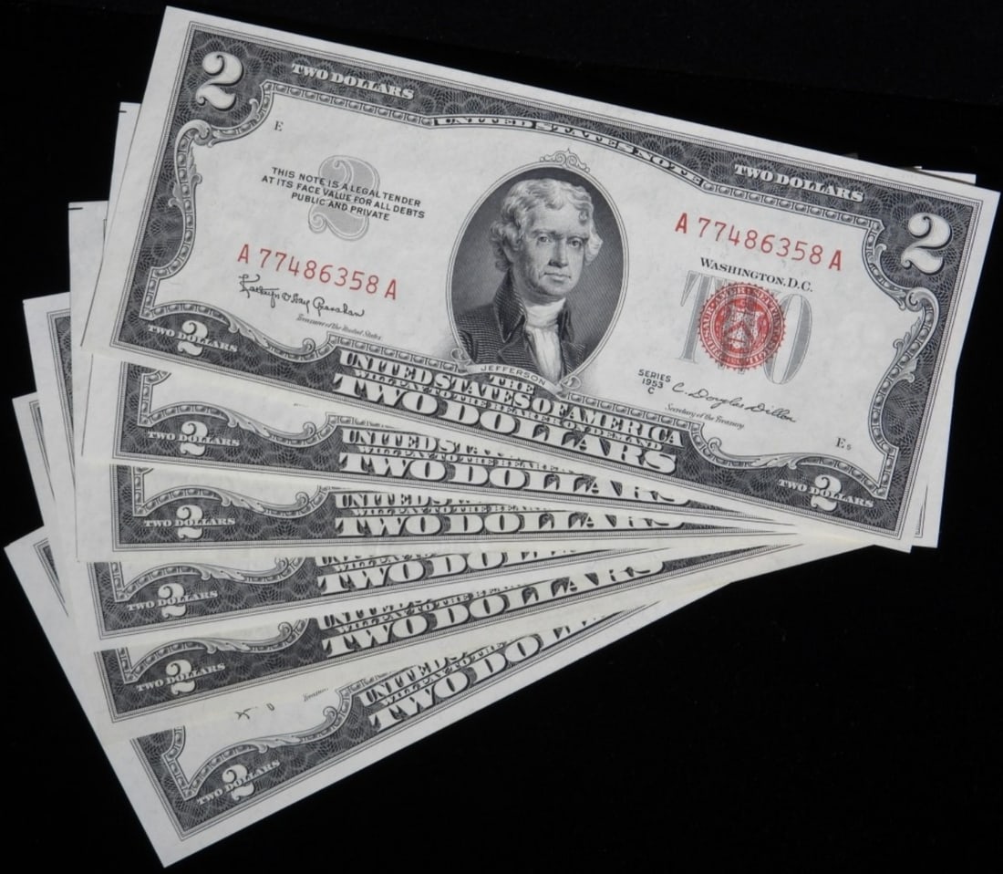 (6) 1953 $2 Legal Tender Note: Follow us on TikTok, Instagram, and X