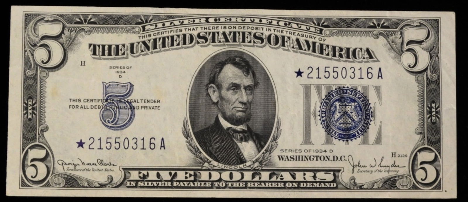 1934 D $5 Silver Certificate Star Note! (1 of 2)