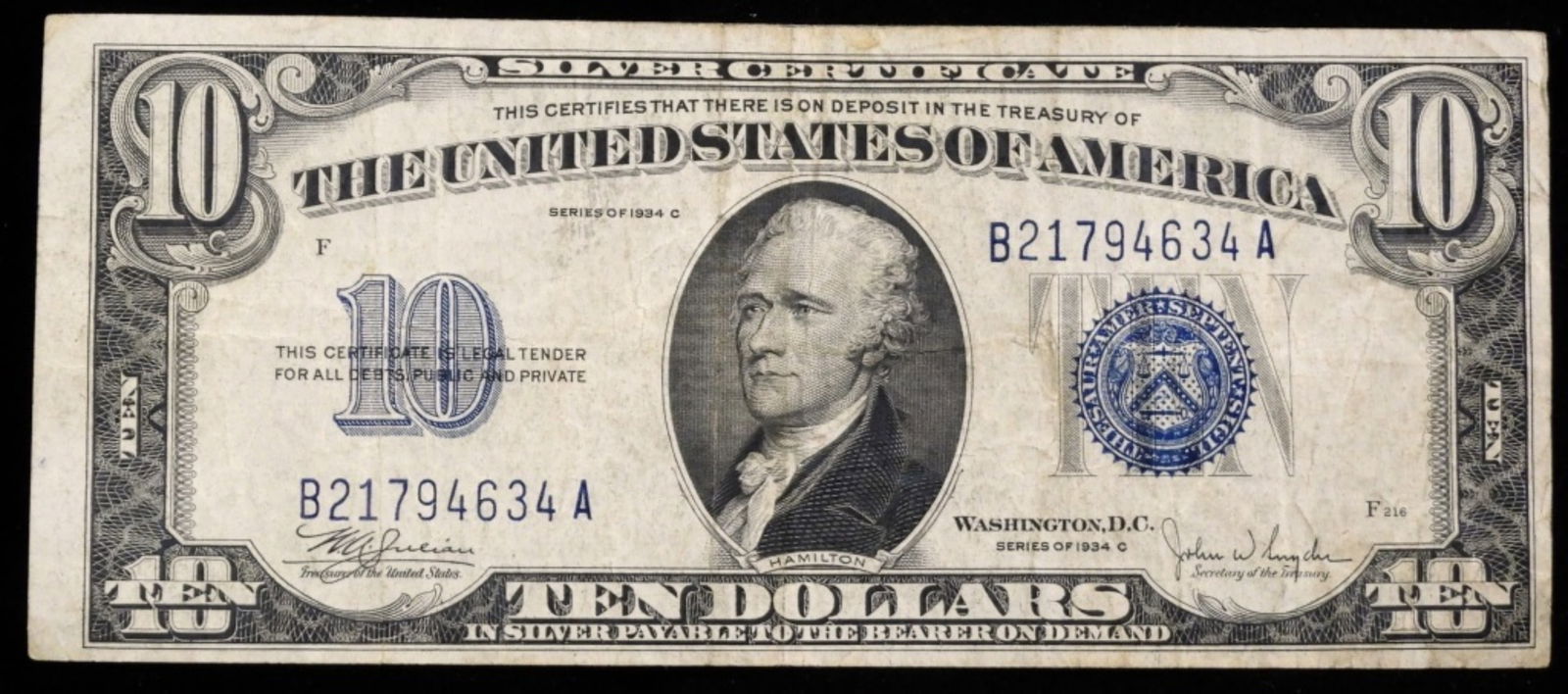 1934 C $10 Silver Certificate (1 of 2)