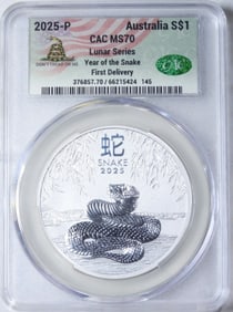 2025-P .999 1oz Snake, CAC MS-70