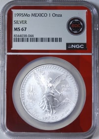 1995-Mo Mexico Silver Dollar, NGC, MS-67
