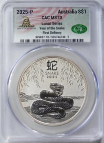 2025-P Australia Snake, CAC MS-70