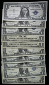 (10) $1 Silver Certs. Star Notes