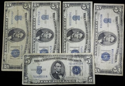 (5) $5 Silver Certs Notes
