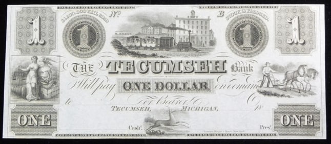 $1 Obsolete Bank Note, Tecumshe Bank