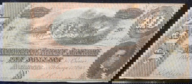 1864 $10 Confederate Note