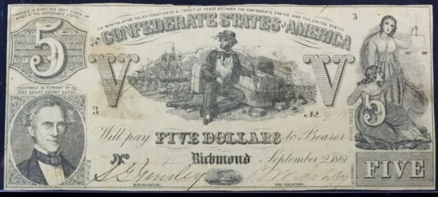 1861 $5 Confederate Note