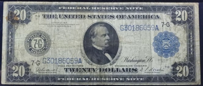 1914 $20 Federal Reserve Note, Chicago