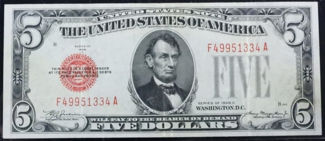 1928 $5 Legal Tender Note With Red Seal