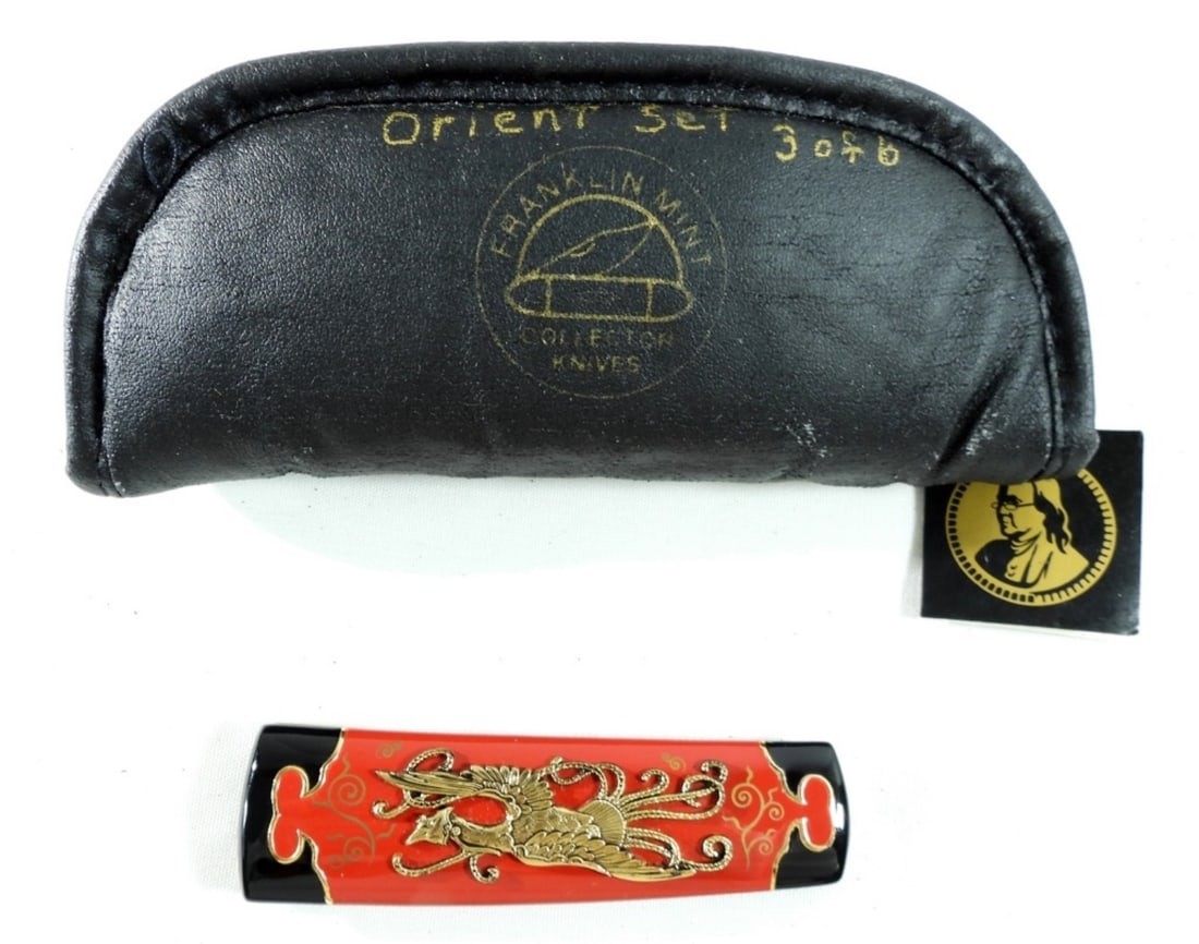 Franklin Mint Tanto Collectible Knife: Red/Gold "Firebird of the Heavens", in original zip case
