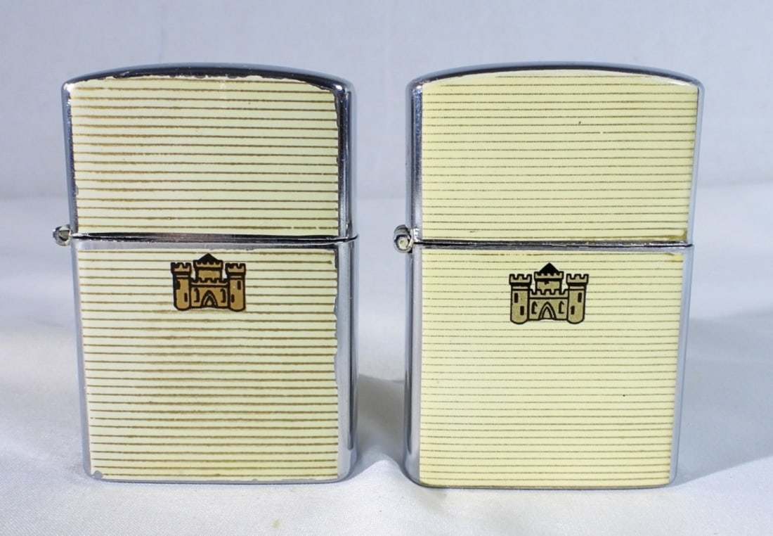 (2) Vintage Hadson Castle Lighters: Unfired, like new in box, made in Japan