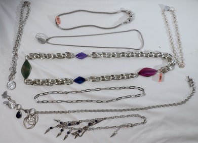 (8) Large Silver-Tone Necklaces