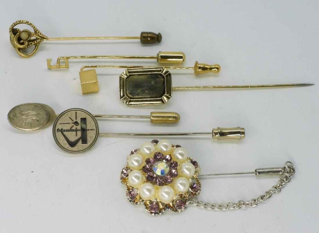 (7) Hat Pins: Gold tone, various conditions