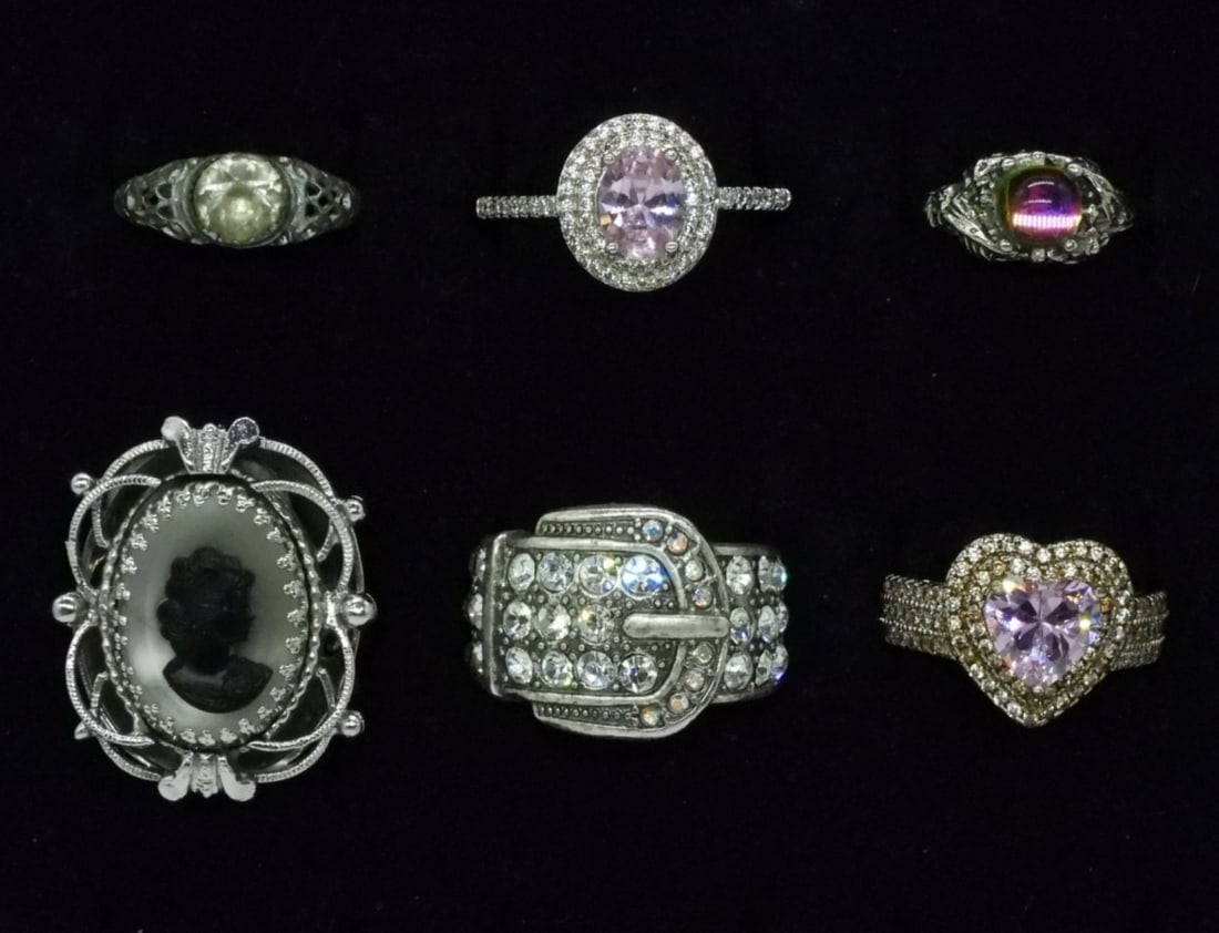 (6) Silver Tone Rings: Various sizes, beautiful pieces