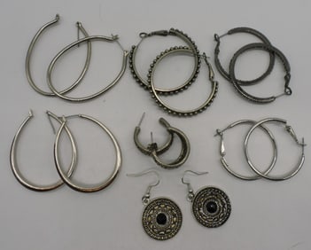 (7) Pair Of Silver-Tone Earrings