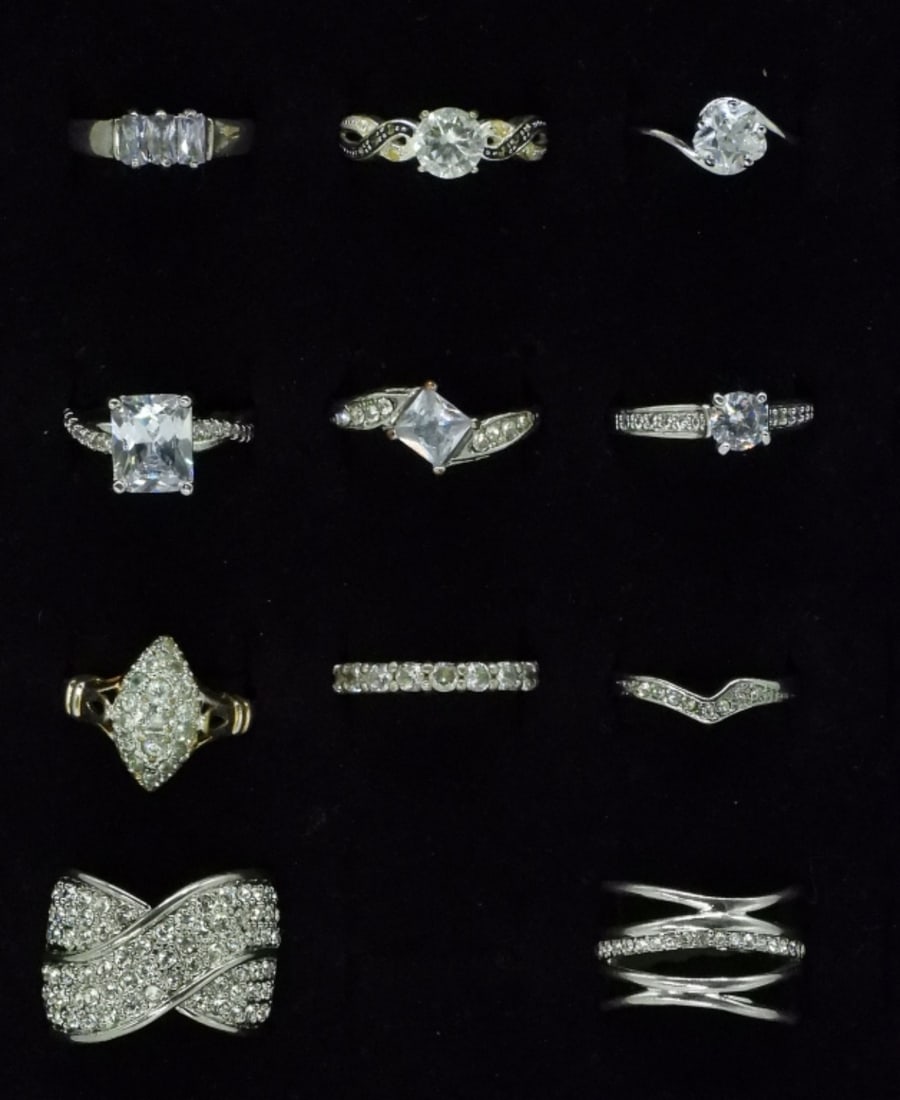 (11) Rings: Various sizes, mostly silver tone but some gold tone rings