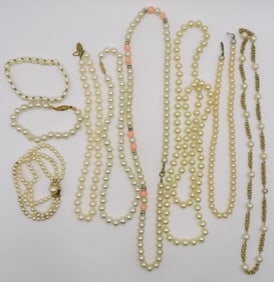 (6) Faux Pearl Necklaces With (3) Bracelets