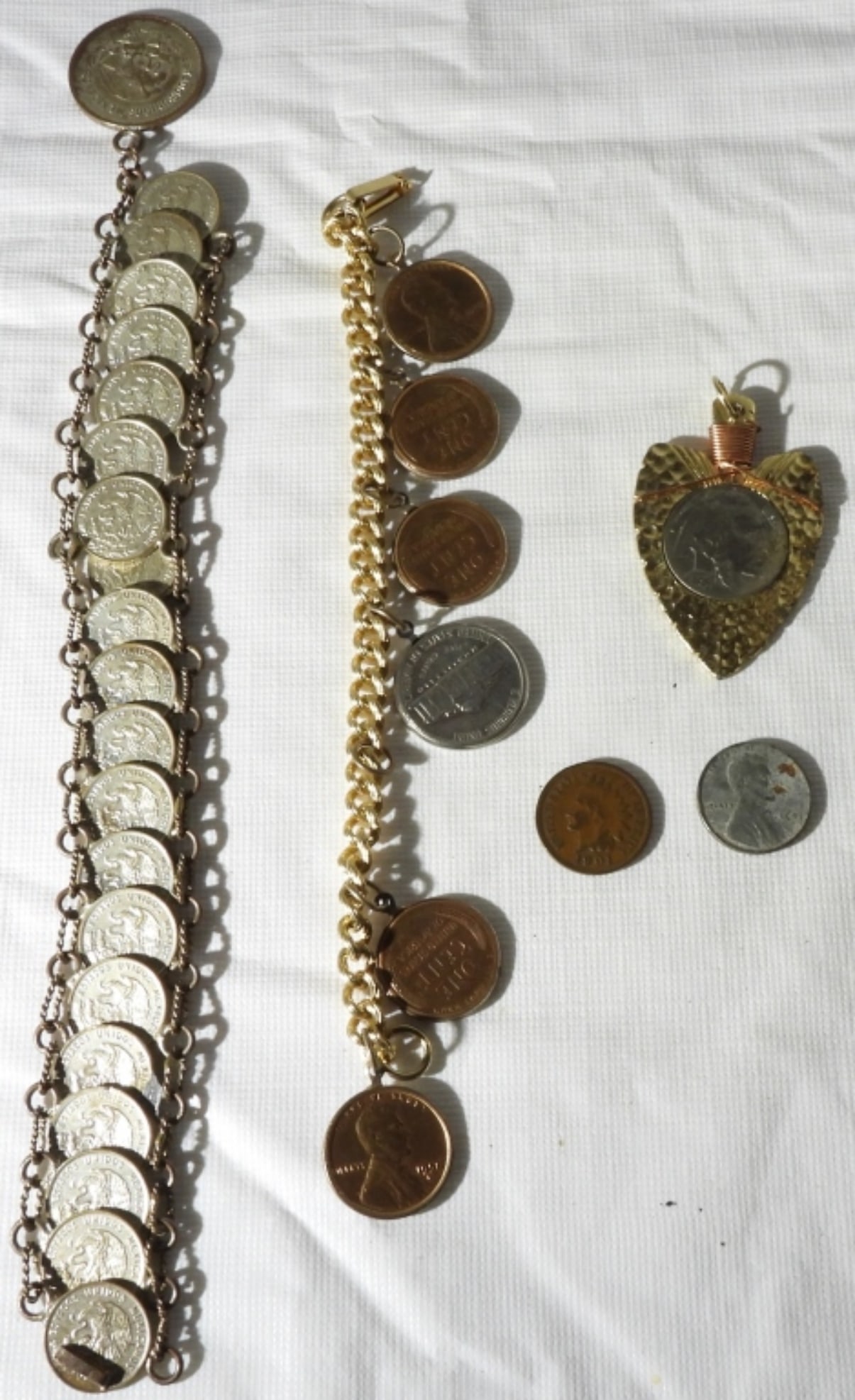 (2) Bracelets Made Out Of Coins: Unique bracelets made out of pennies and other coins
