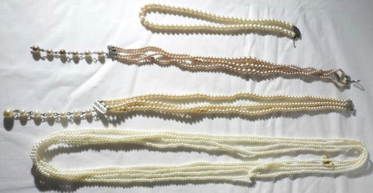 (4) Faux Pearl Necklaces & Bracelets