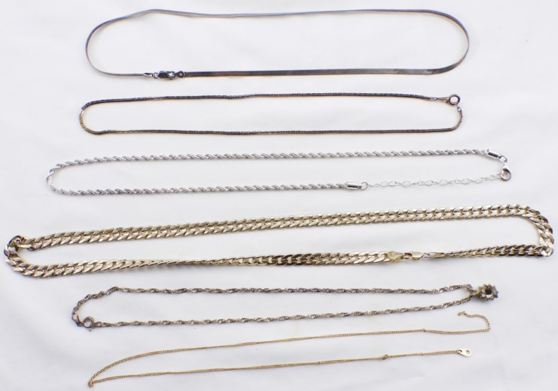 (6) Silver & Gold-Tone Necklaces: different lengths and sizes