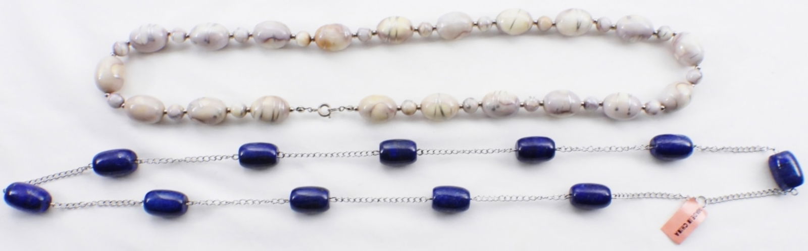 (2) Beaded Necklaces: Blue and white necklaces