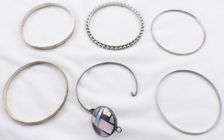 (6) Bangle Bracelets Silver-Tone