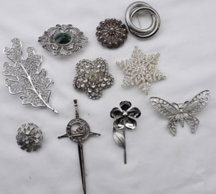 (10) Silver-Tone Brooches