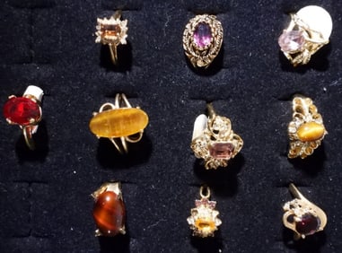 (10) Gold-Tone Jewel Rings