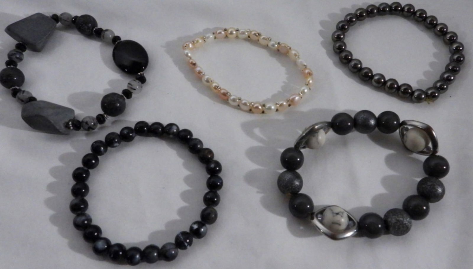 (5) Beaded Bracelets, (1) White, (4) Black (1 of 1)