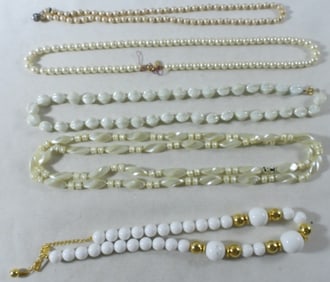 5 White Beaded Necklaces