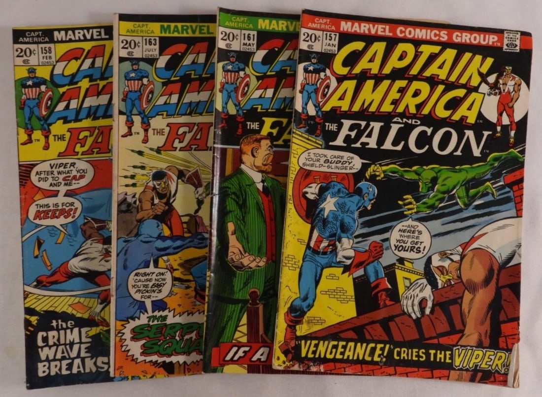 (4) Captain American & The Falcon (1973): Condition varies, the cover is worn on some. Bronze Age