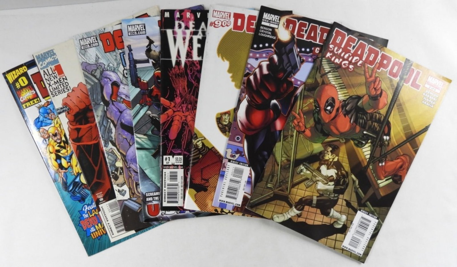 Mixed Years Lot Of 8 Deadpool Comics: 8 Deadpool comics ranging from the 1990s to the late 2000s, including Deadpool Suicide Kings 2 of 5, and more, conditions vary mostly good