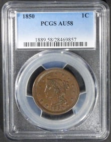 1850 Large Cent, PCGS AU-58