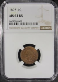 1897 Indian Cent, NGC MS-63 BN