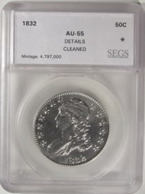 1832 Bust Half Dollar, SEGS AU Details-Cleaned