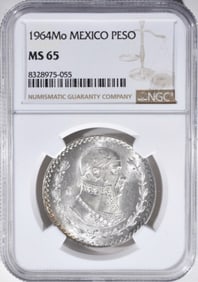 1964 Mo Mexico Peso, NGC MS-65