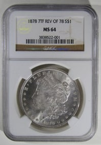 1878 7TF Rev 78 Morgan Dollar, NGC MS-64