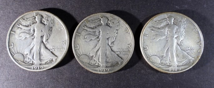 (3) 1919 Liberty Walking Half Dollar
