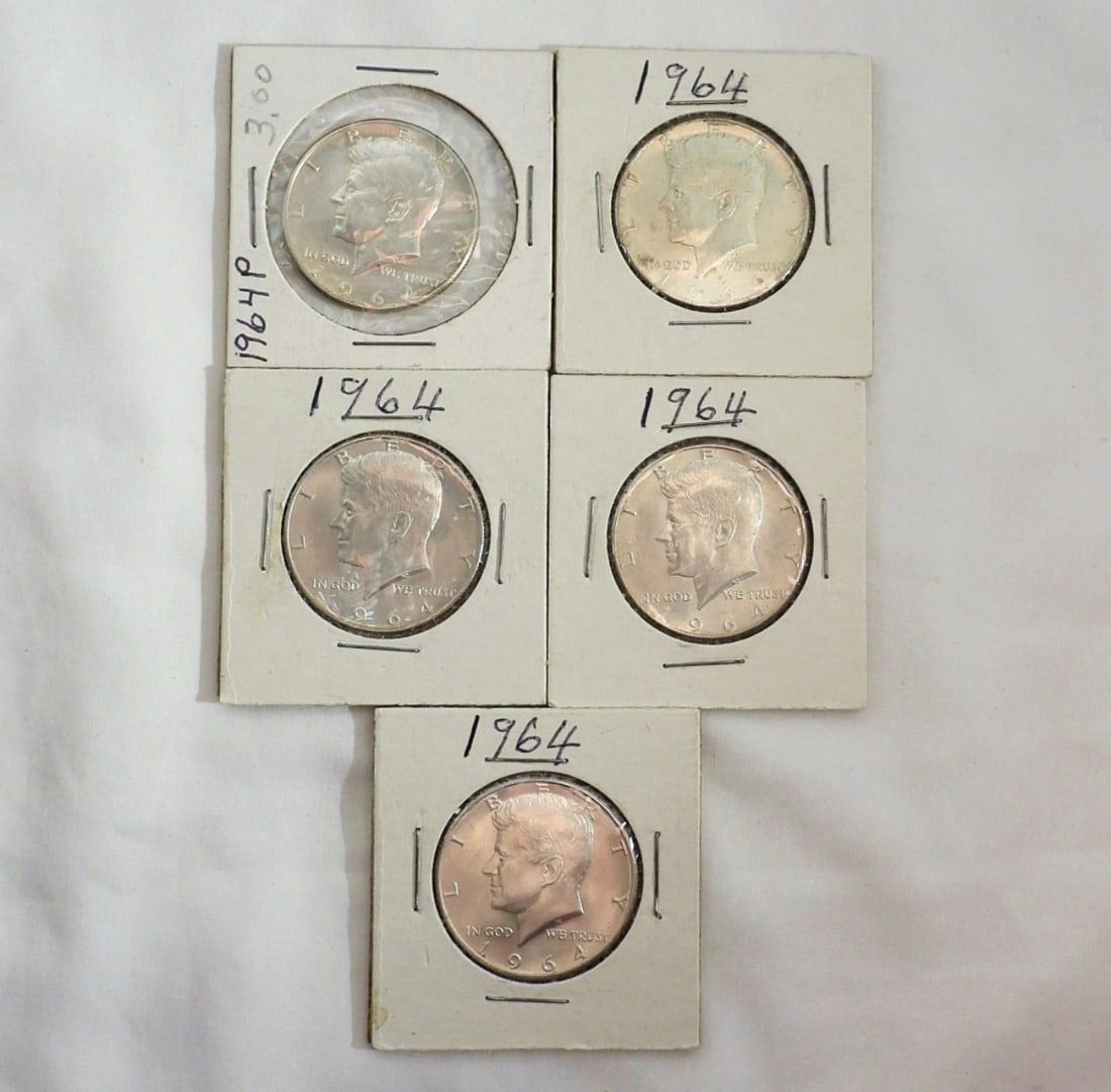 (5) Kennedy Half Dollars (1964) (1 of 4)