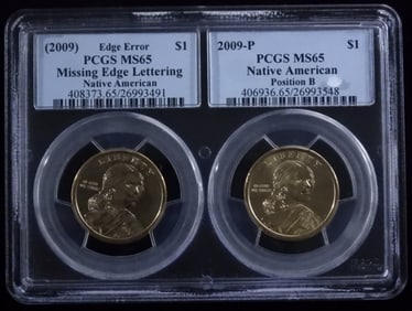 (2) 2009 PCGS MS65 Native American Dollars